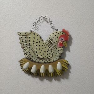 🏷VTG Farmhouse Wood Chicken Hen Wall Decor Egg Hooks